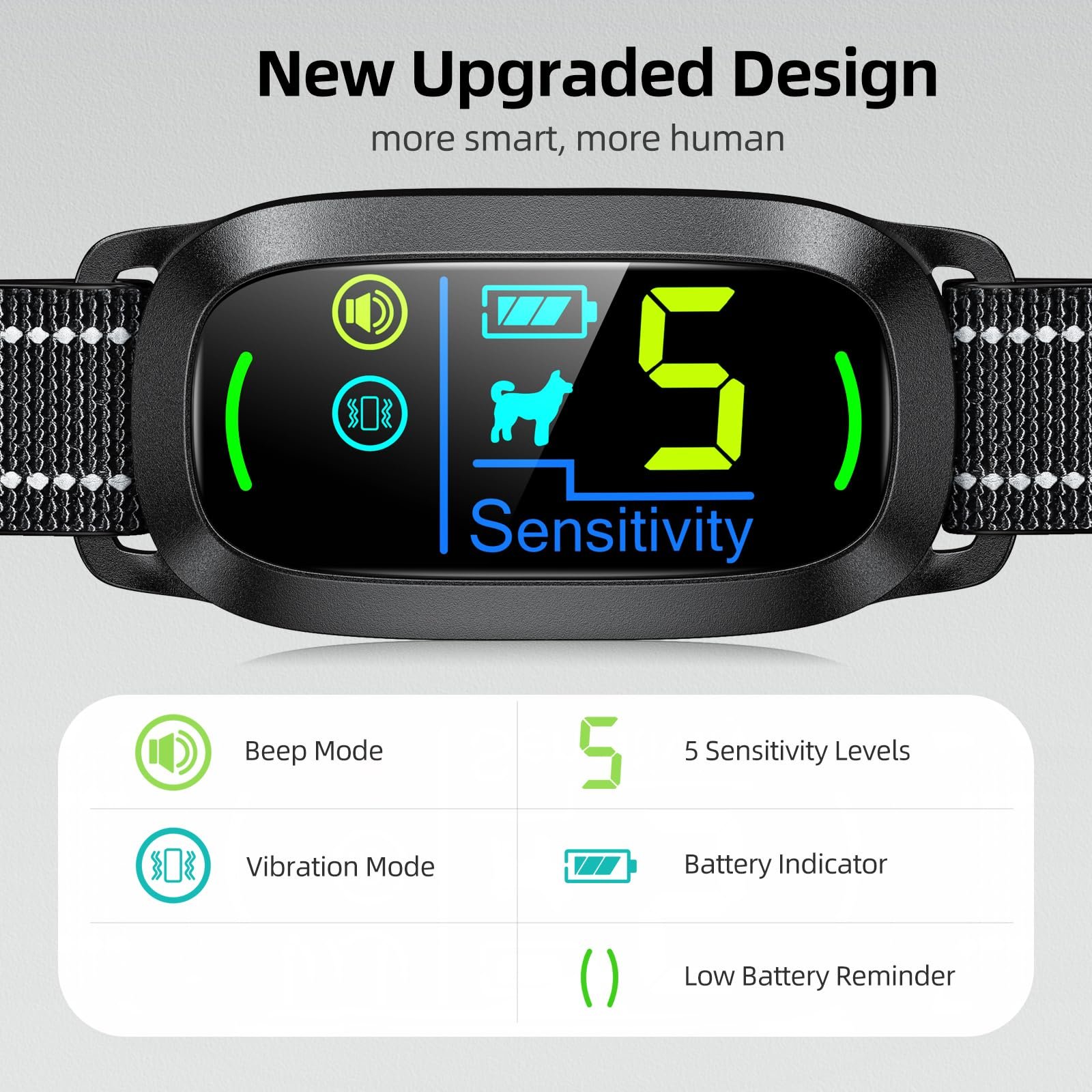 Dog Bark Collar, Rechargeable Smart Collar, Anti Barking Training Collar with 5 Adjustable Sensitivity Beep Vibration, Bark Collar for Large Medium Small Dogs - Image 2