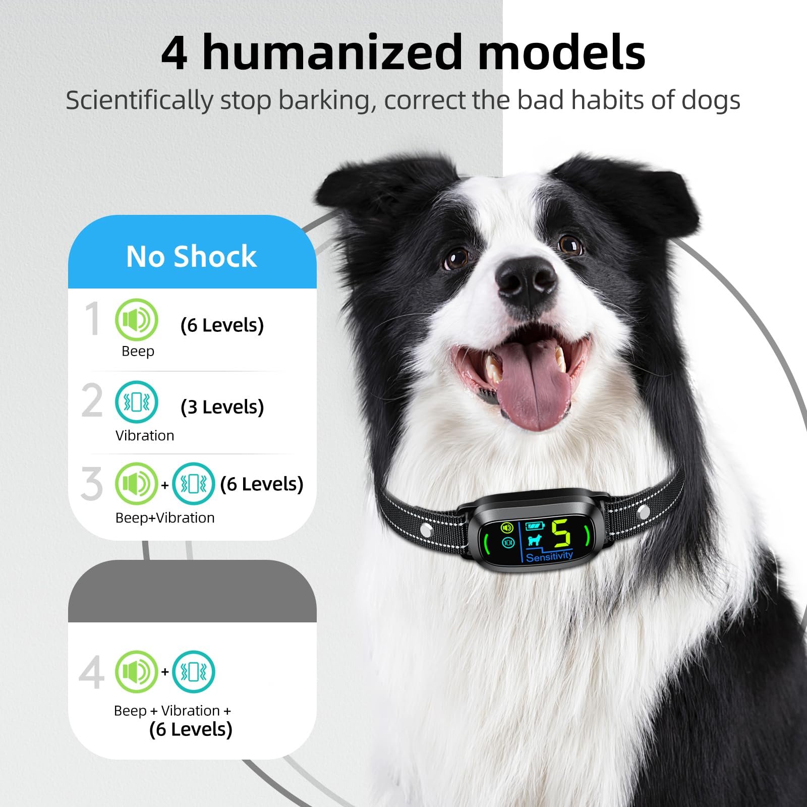 Dog Bark Collar, Rechargeable Smart Collar, Anti Barking Training Collar with 5 Adjustable Sensitivity Beep Vibration, Bark Collar for Large Medium Small Dogs - Image 3