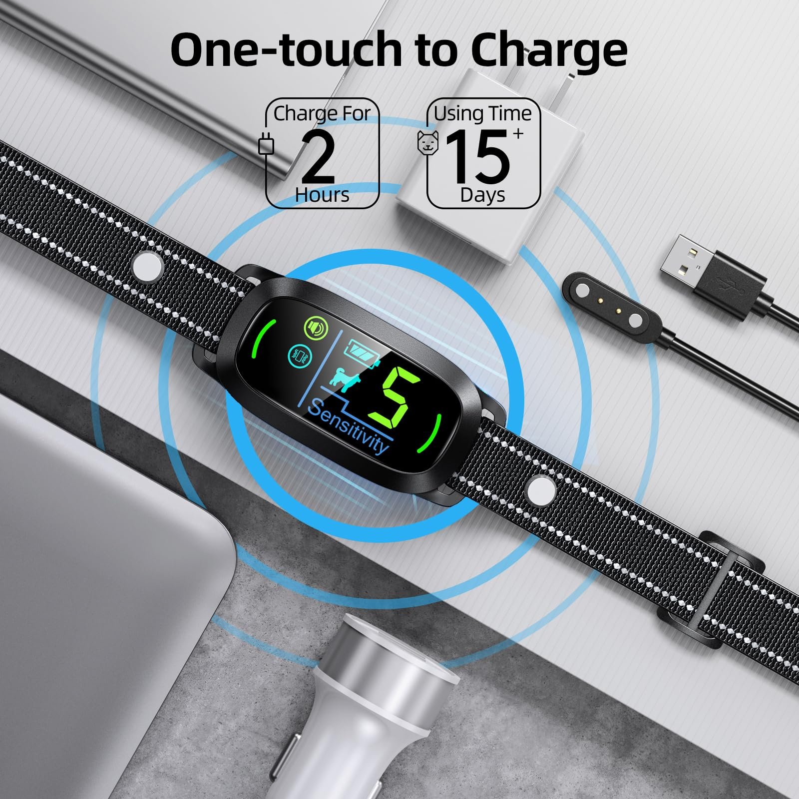 Dog Bark Collar, Rechargeable Smart Collar, Anti Barking Training Collar with 5 Adjustable Sensitivity Beep Vibration, Bark Collar for Large Medium Small Dogs - Image 4