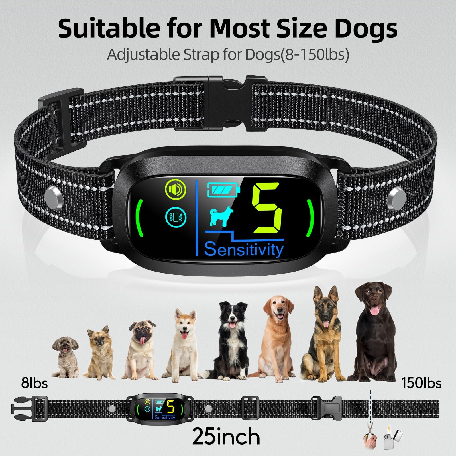 Dog Bark Collar, Rechargeable Smart Collar, Anti Barking Training Collar with 5 Adjustable Sensitivity Beep Vibration, Bark Collar for Large Medium Small Dogs - Image 5
