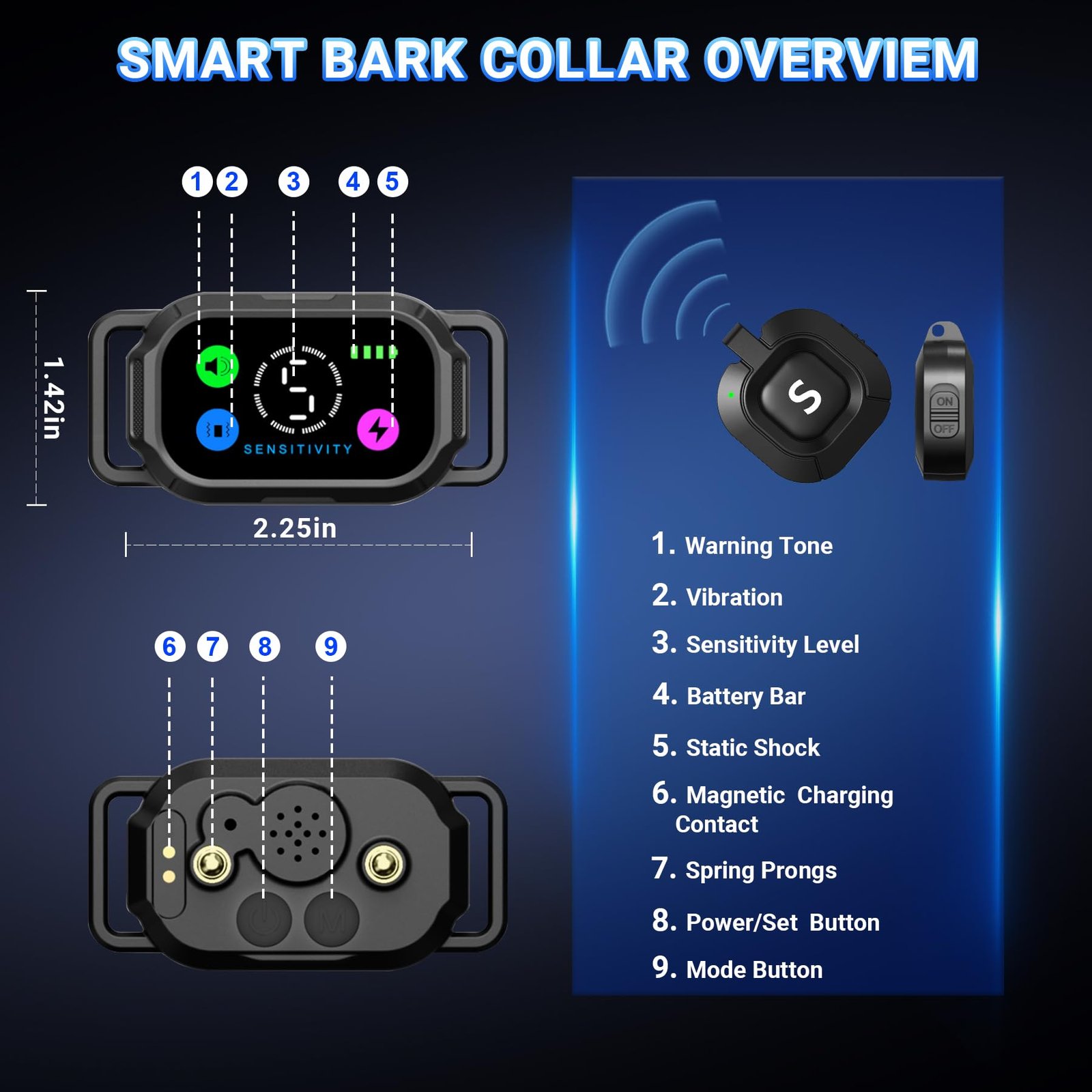 Dog Bark Collar with Remote Control,Smart 2-in-1 Automatic & Manual Anti Barking Dog Training Collar with Beep,Vibration,Static Modes for Large Medium Small Dogs,5 Adjustable Sensitivity - Image 4