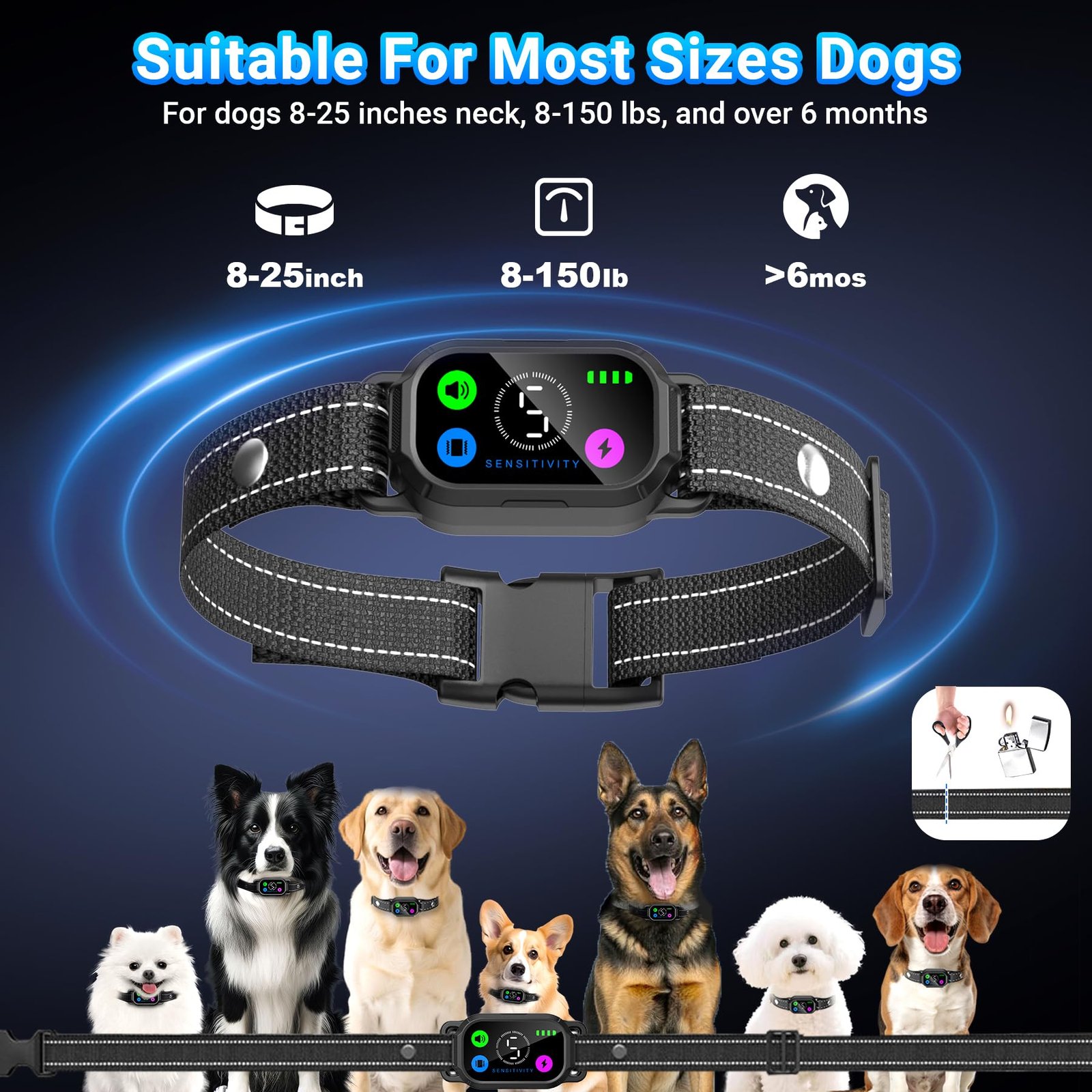 Dog Bark Collar with Remote Control,Smart 2-in-1 Automatic & Manual Anti Barking Dog Training Collar with Beep,Vibration,Static Modes for Large Medium Small Dogs,5 Adjustable Sensitivity - Image 7