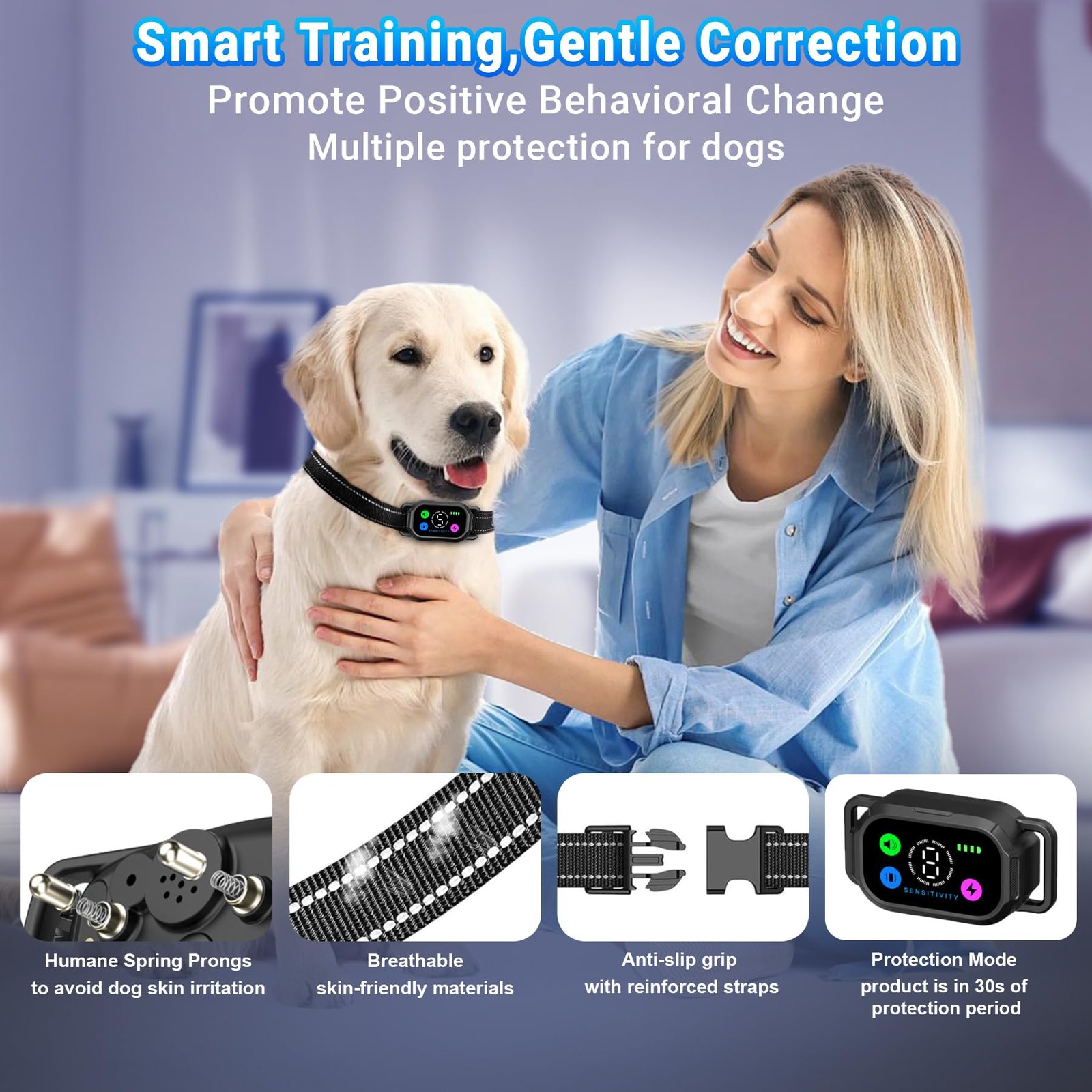 Dog Bark Collar with Remote Control,Smart 2-in-1 Automatic & Manual Anti Barking Dog Training Collar with Beep,Vibration,Static Modes for Large Medium Small Dogs,5 Adjustable Sensitivity - Image 8